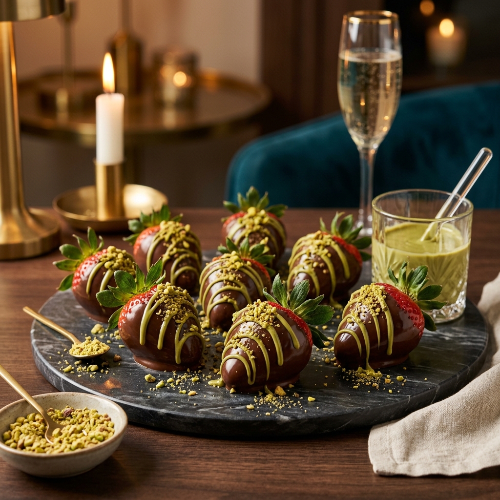 Dubai chocolate strawberries dessert cups with layered strawberries, pistachio kataifi crunch, and chocolate drizzle